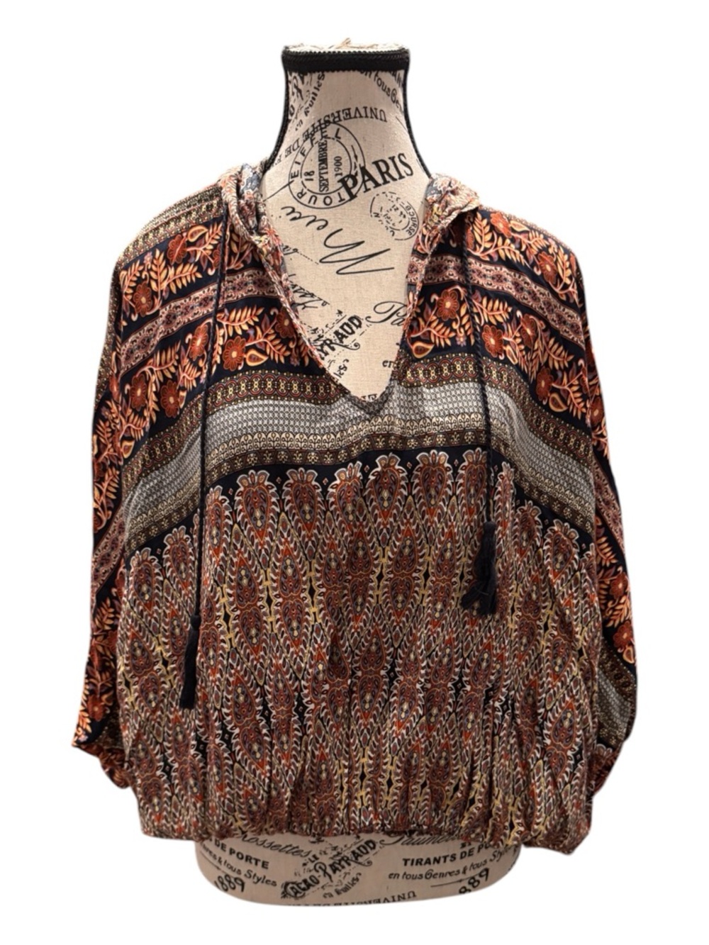 Umgee Boho Paisley V-Neck Tunic - Brown & Black